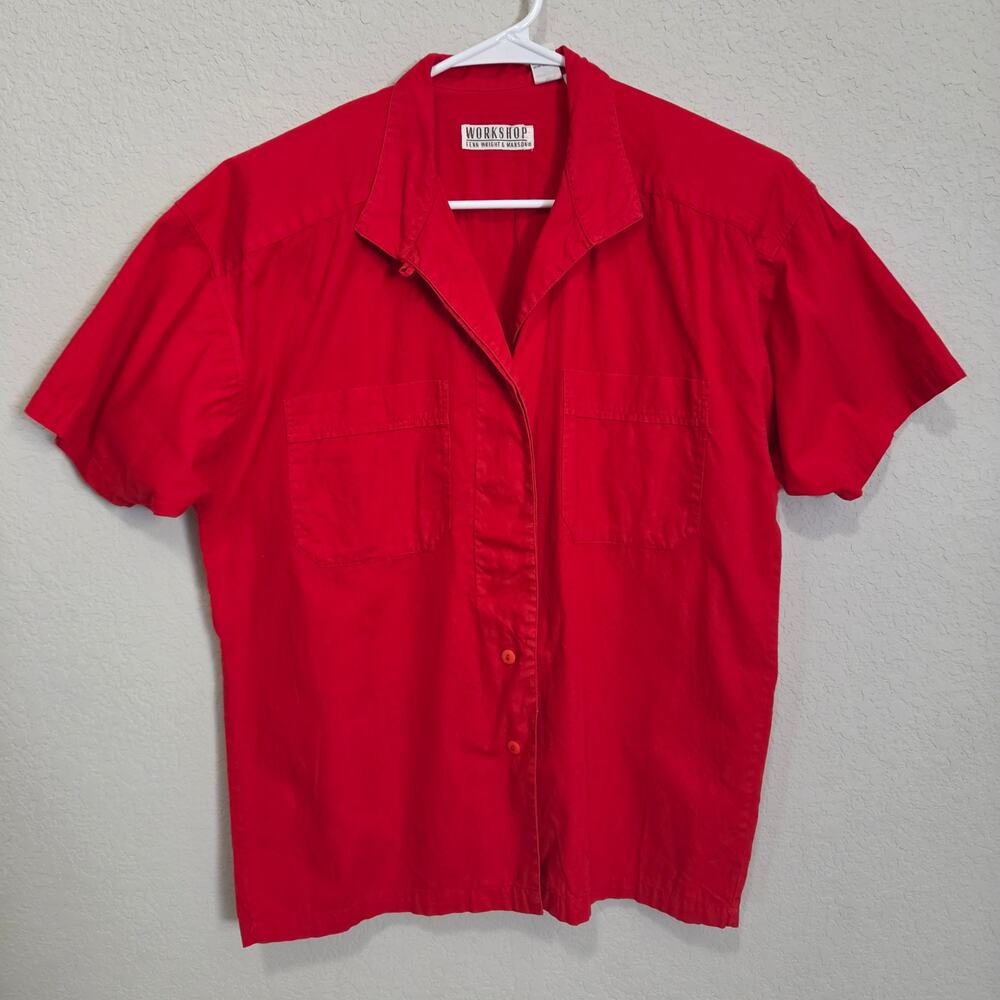 Vtg Womens Shirt Workshop Fenn Wright Mason Womens M Red Cotton Short Sleeves